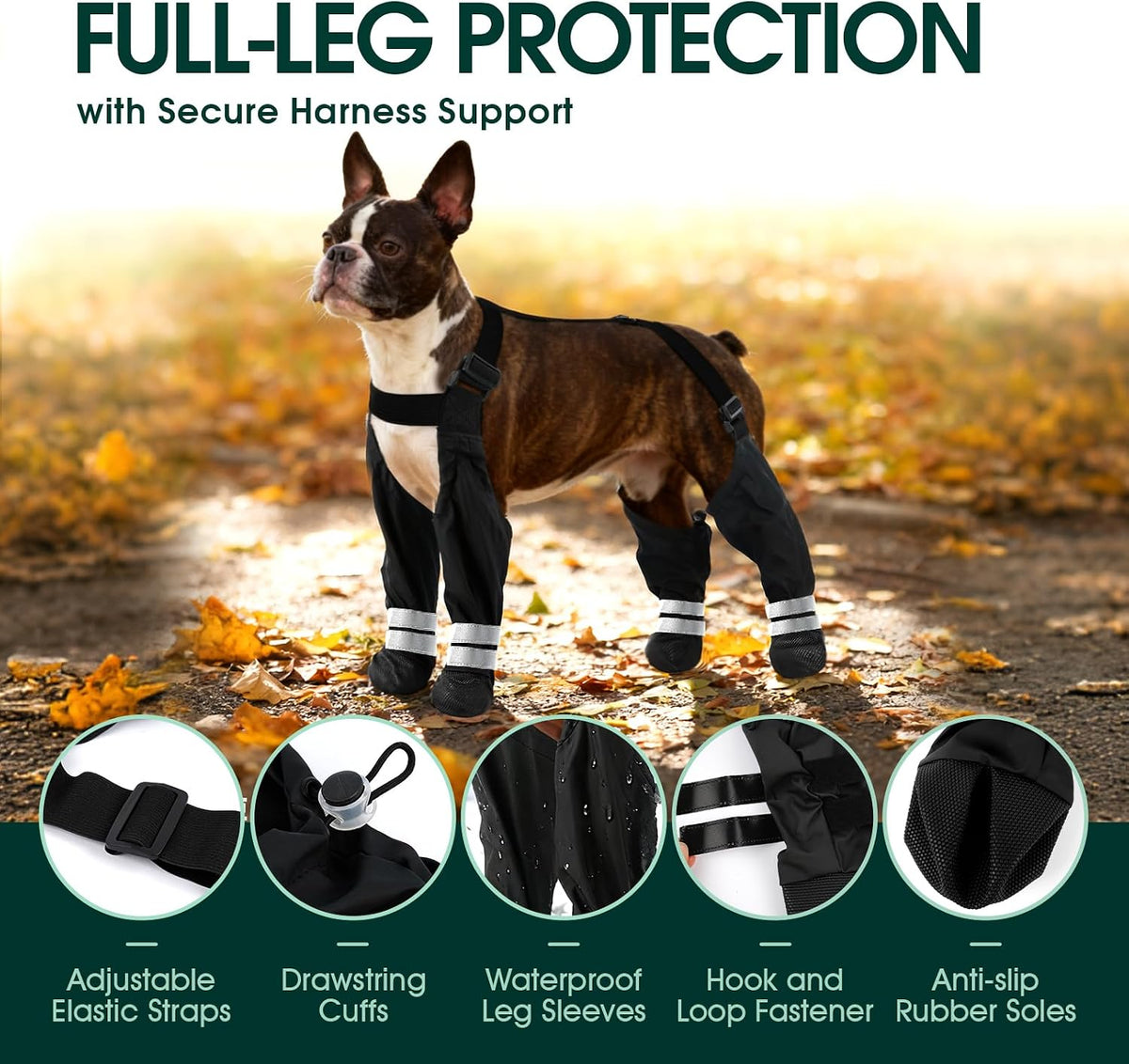 Waterproof Dog Suspender Boots, Dog Boots with Suspenders That Stay On, M