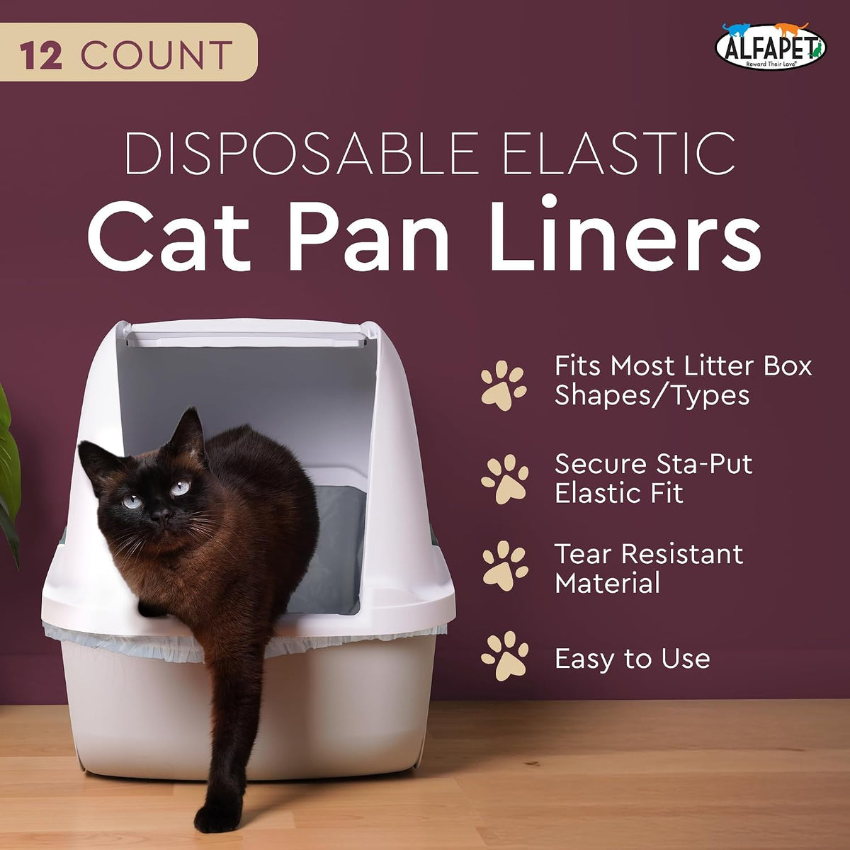Alfapet Cat Litter Box Liners Large 12 Count - Tear-Resistant Cat Litter Bags - Waterproof Kitty Litter Liners - Fits Li