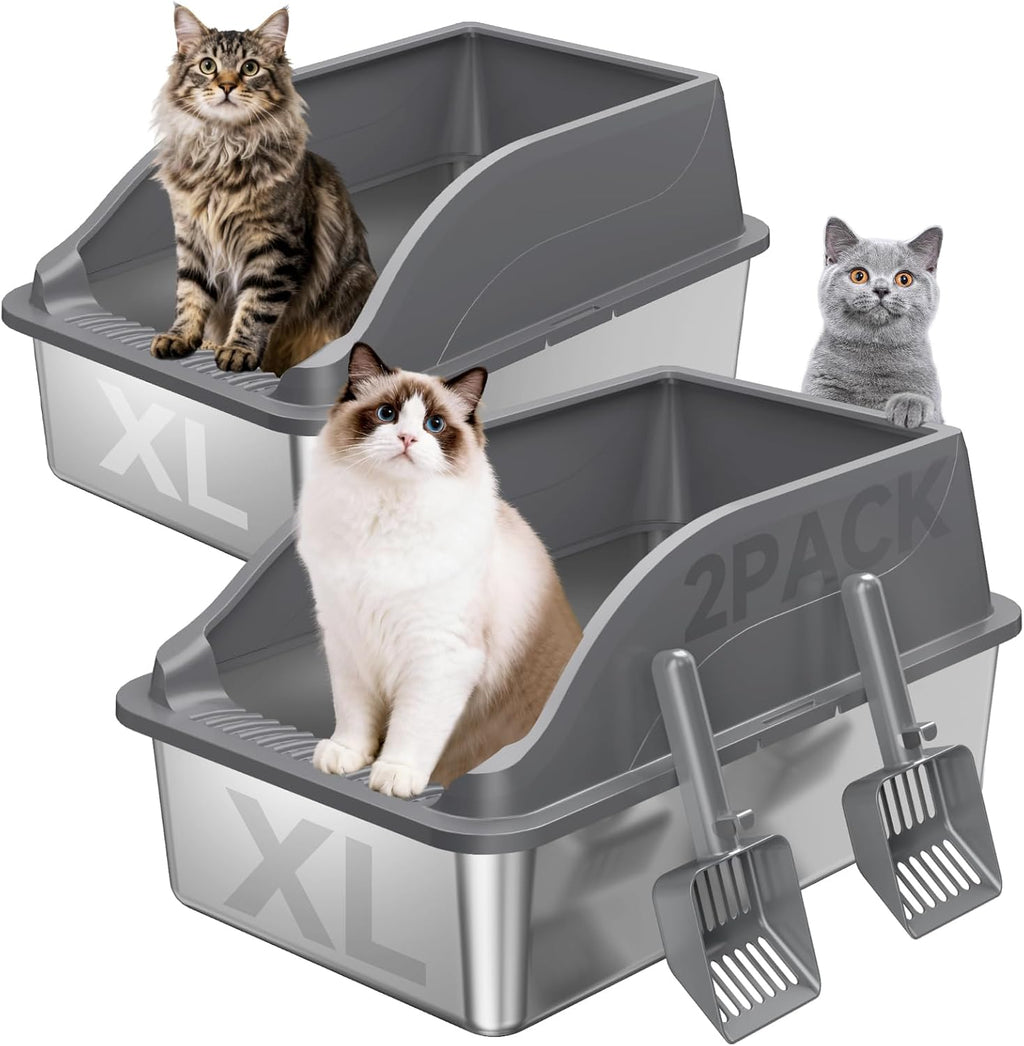 Stainless Steel Cat Litter Box, Extra Large XL Metal LitterBox, Light Grey