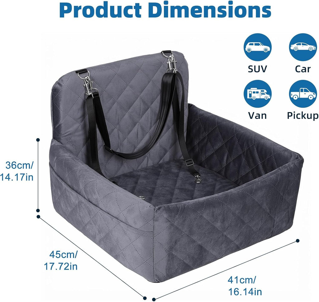 Dog Car Booster Seat with Safety Tether and Memory Foam for Pets
