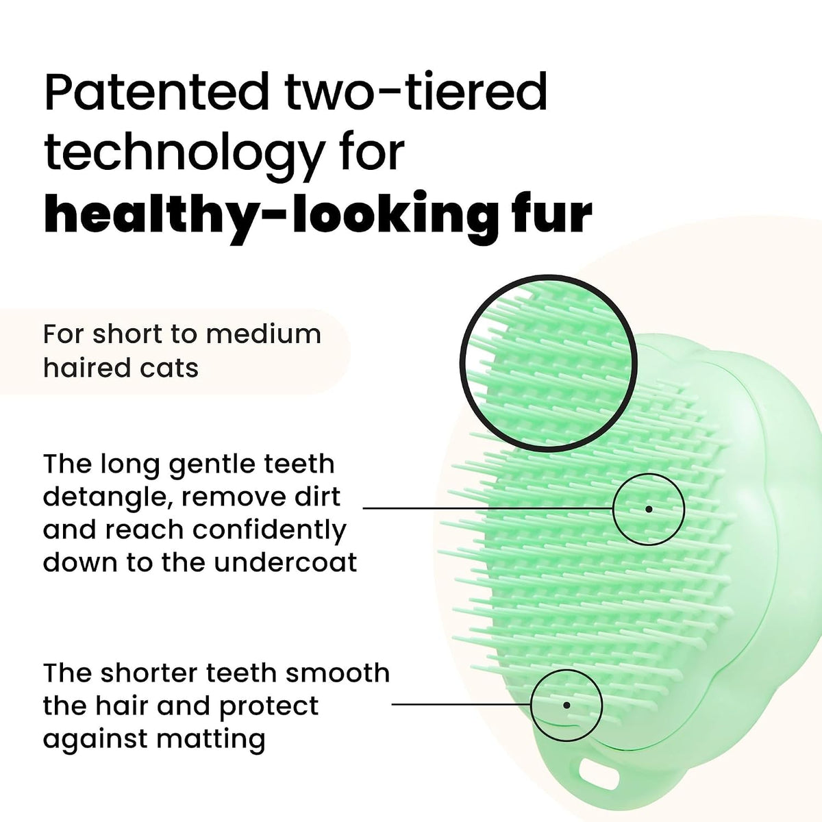 Pet Teezer Cat Brush for De-Shedding Short to Medium Fur, Green