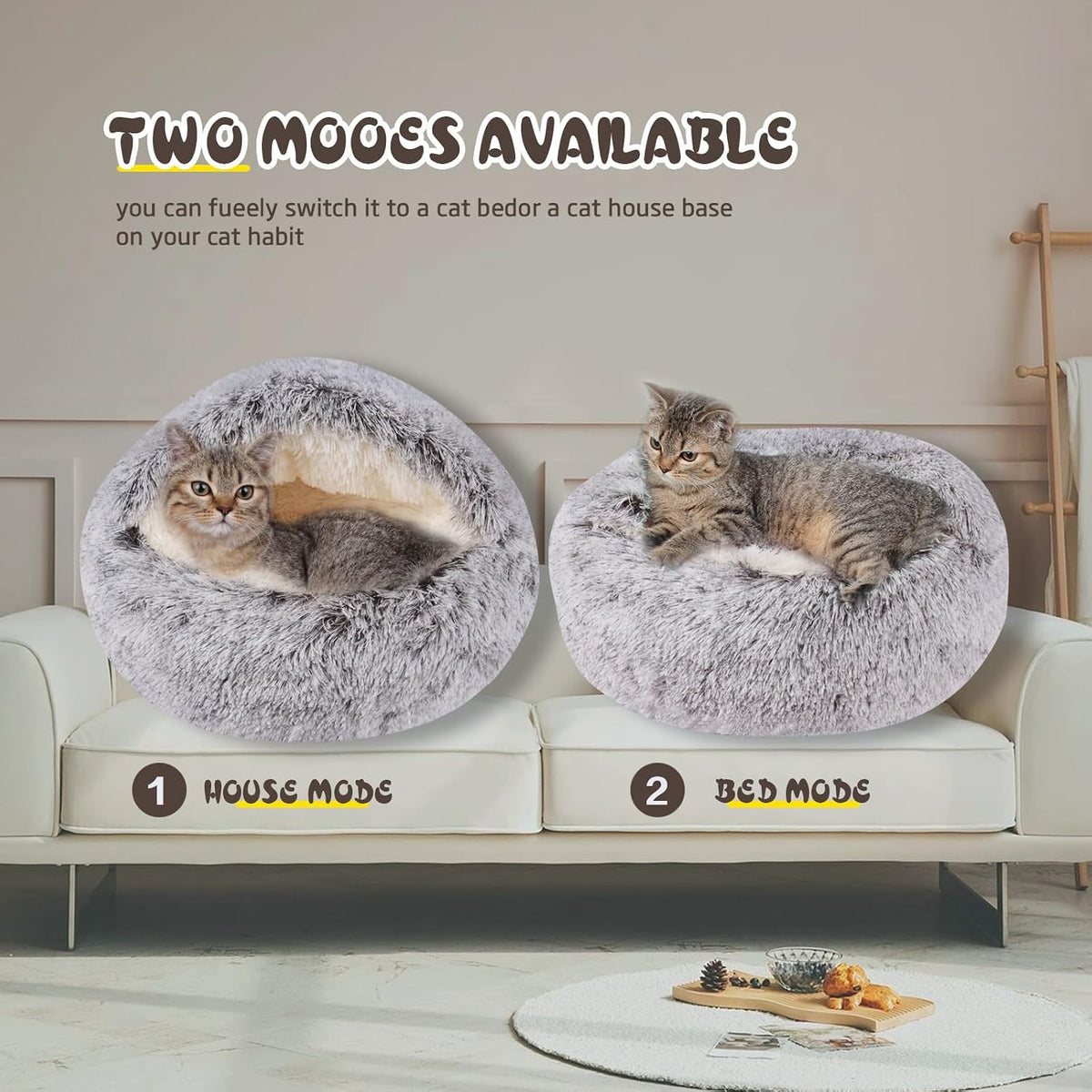 Cat Bed for Indoor Cats, Calming Cozy Cave with Self-Warming Plush, Entire Bed Machine Washable & Anti-Slip Base, Breath