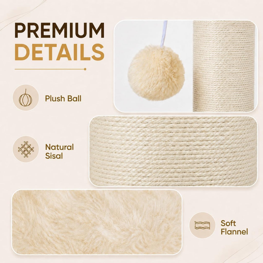PAWSCRAT 32-Inch Tall Cat Scratching Post, 5.5-Inch Diameter, Sisal, Beige