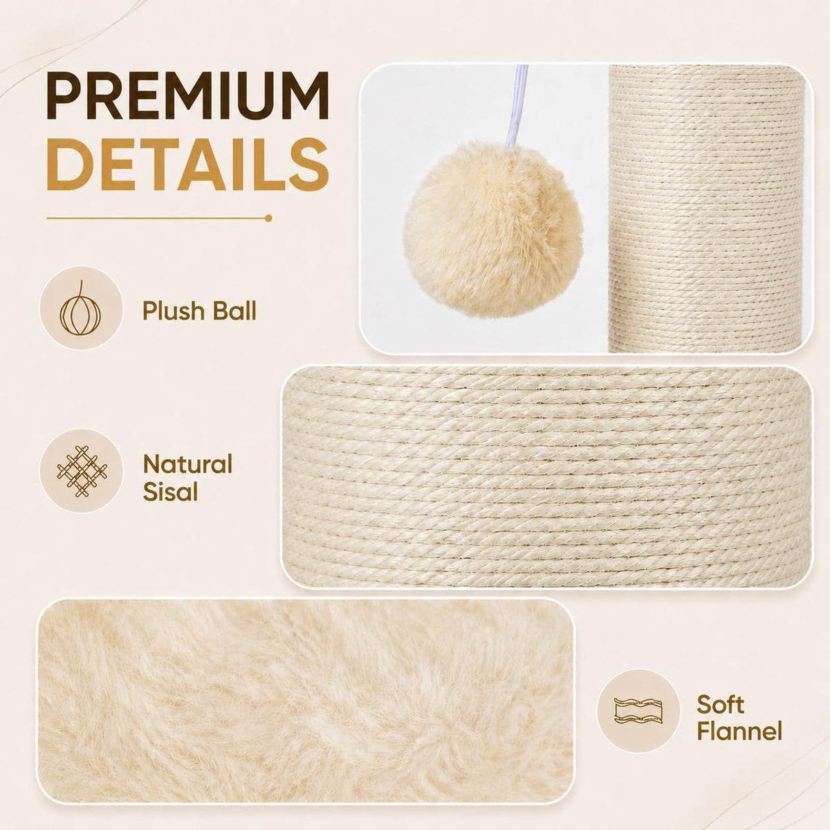 PAWSCRAT 32-Inch Tall Cat Scratching Post, 5.5-Inch Diameter, Sisal, Beige
