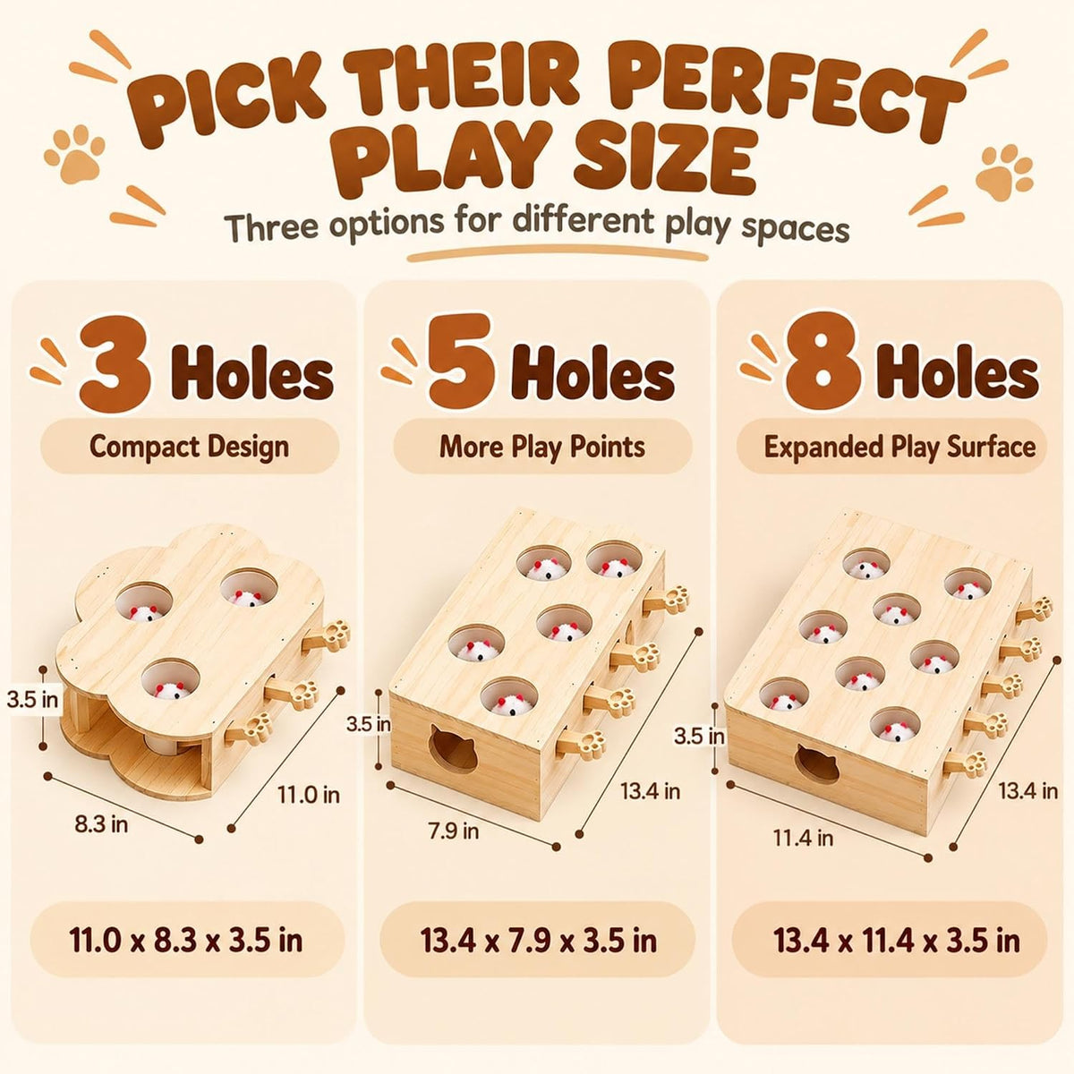 Wooden Whack-A-Mole Pet Game for Dog Cat Interactive Pop Up Puzzle Box, Solid Wood Interactive Cat Toy for Boredom Relie