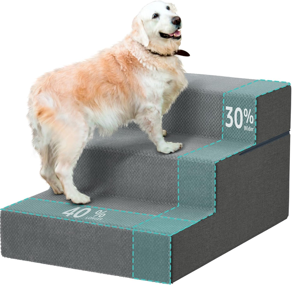 YENING Large Dog Stairs for High Beds - Extra Wide Pet Steps for Large Dogs to Get on Tall Bed 3 Deep Step Cat Ramp for 