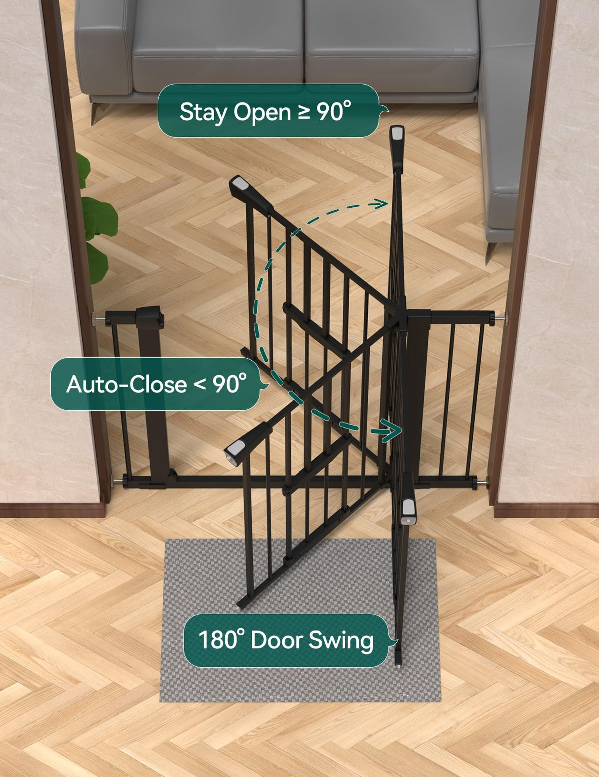 Babelio 36" Tall Pet Gate with Cat Door, CatPrivilege II, 29-40", Black