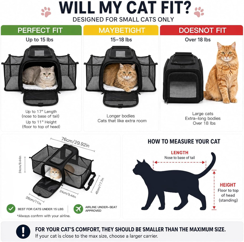 Pet Carrier with Wheels, Expandable Dog Cat Bag, Airline Approved Soft