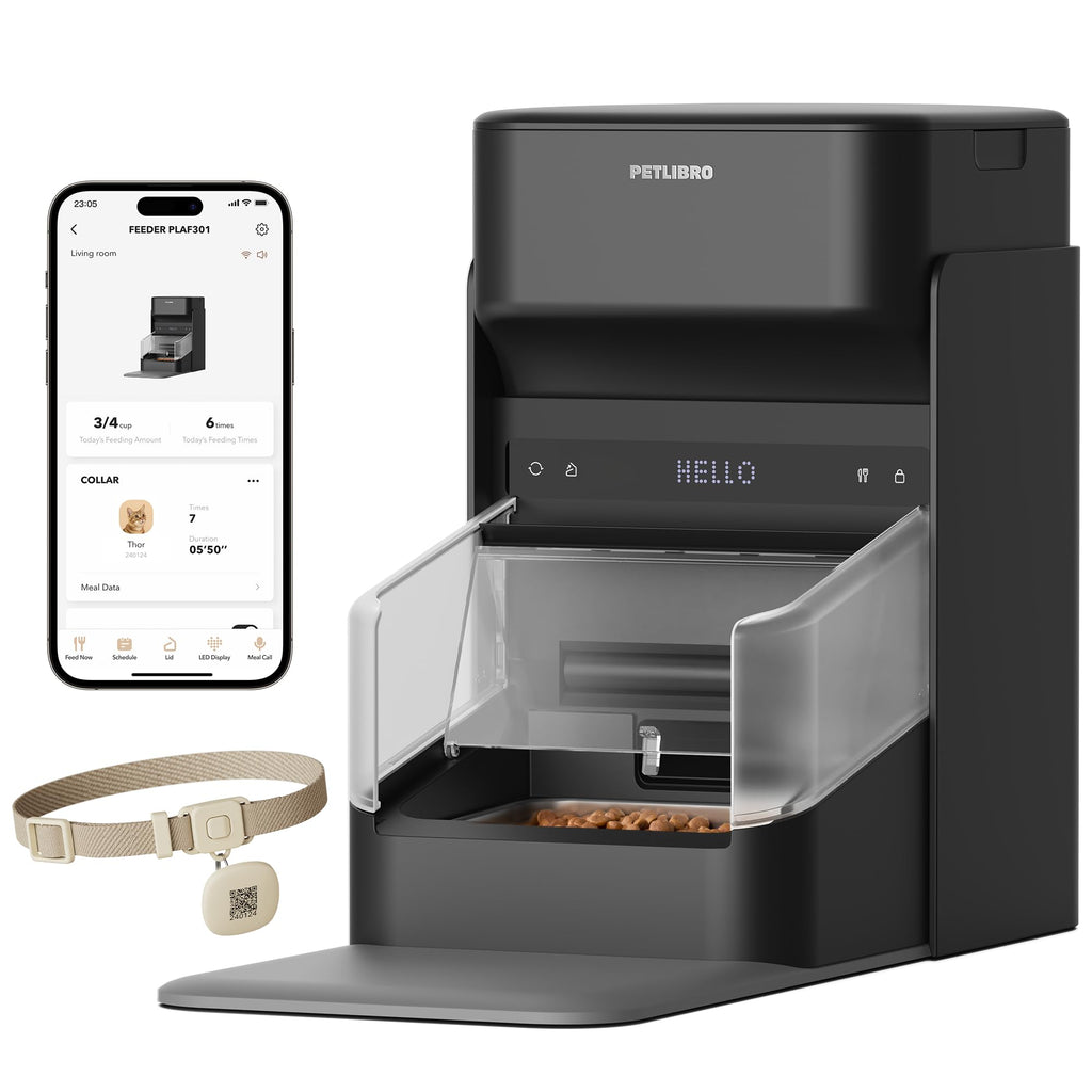 PETLIBRO RFID Automatic Cat Feeder, Collar Sensor for Personalized Meals, Cats Recognition, Diet Tracking and Anti-Stealing for Multi-Pets Homes and Different Diets, Wi-Fi Programmable Food Dispenser