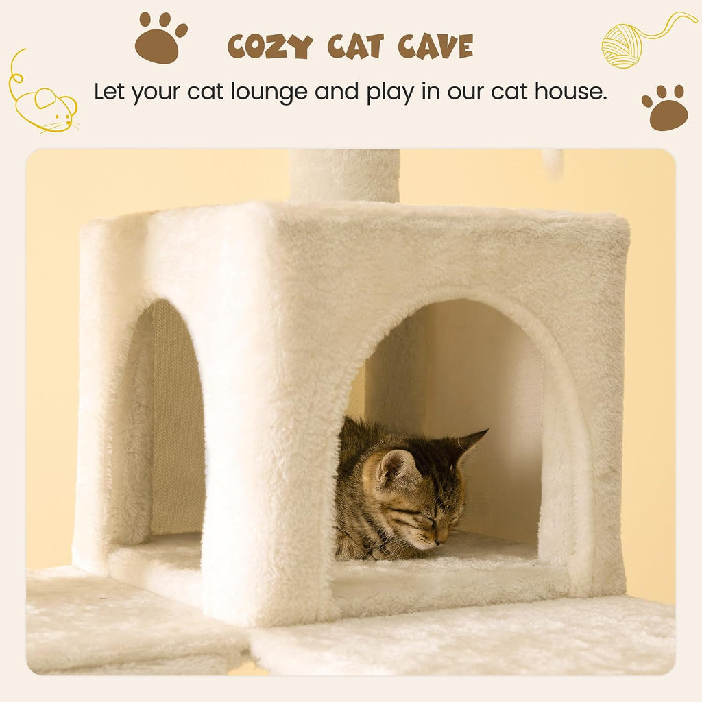 63.8 inches Multi-Level Cat Tree for Large Cats with Sisal-Covered Scratching Posts, Padded Platform, Hammock and Condo,