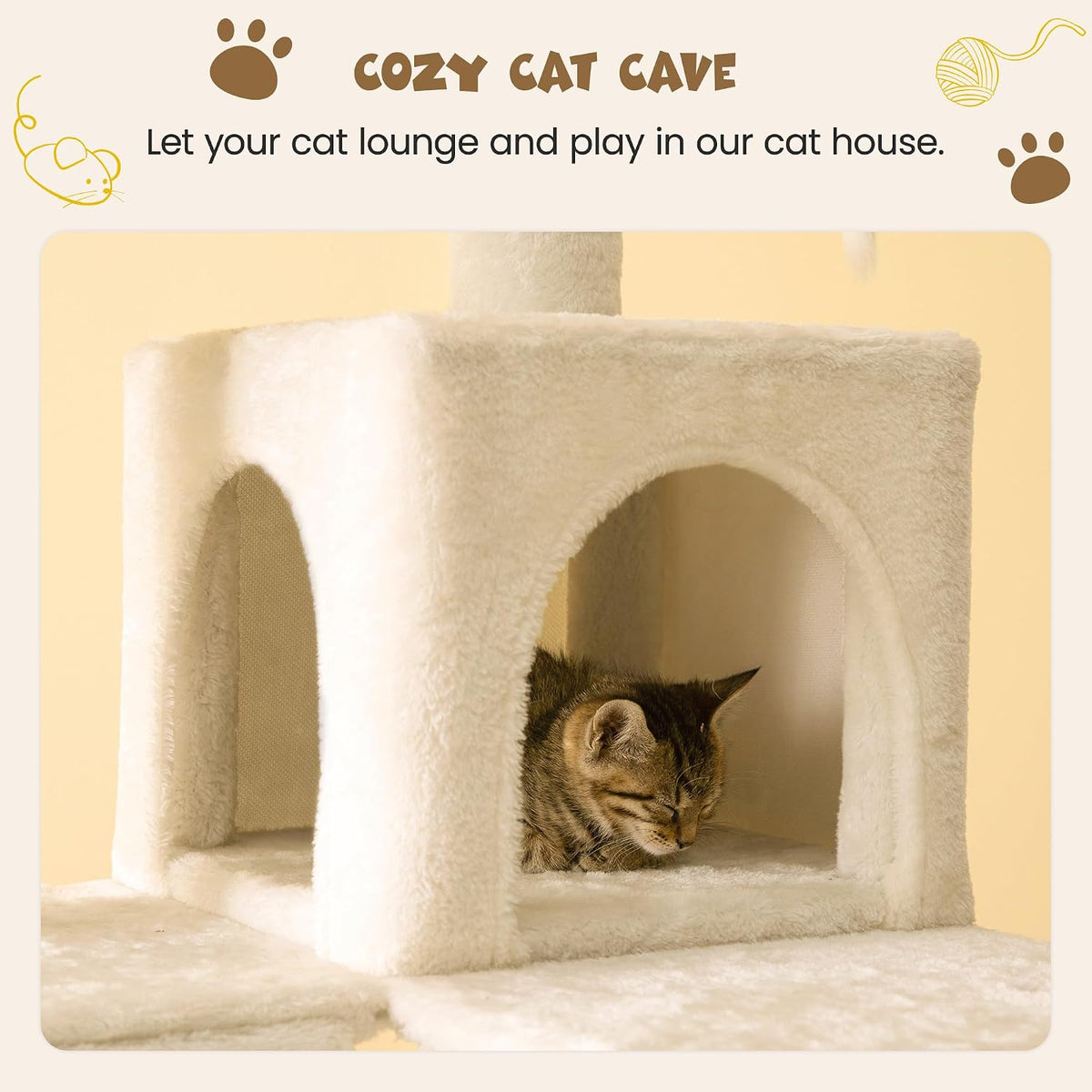 63.8 inches Multi-Level Cat Tree for Large Cats with Sisal-Covered Scratching Posts, Padded Platform, Hammock and Condo,