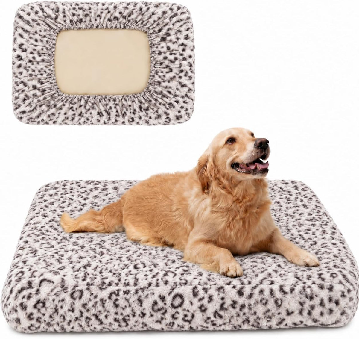 Waterproof Dog Bed Cover Replacement, Luxury Faux Fur Calming Pet Bed Cover with Fitted Sheet Design, Anti-Slip Bottom &