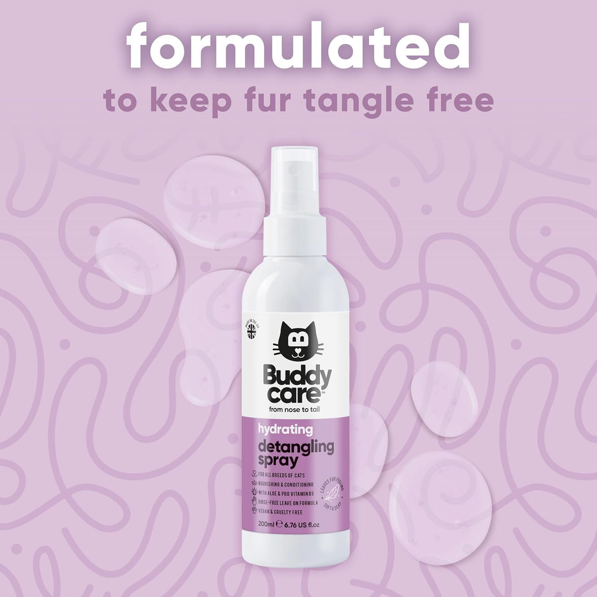 Buddycare Detangling Spray for Cats - Effective Cat Matted Fur Remover and Detangle Spray to Promote a Healthy Coat, Eas