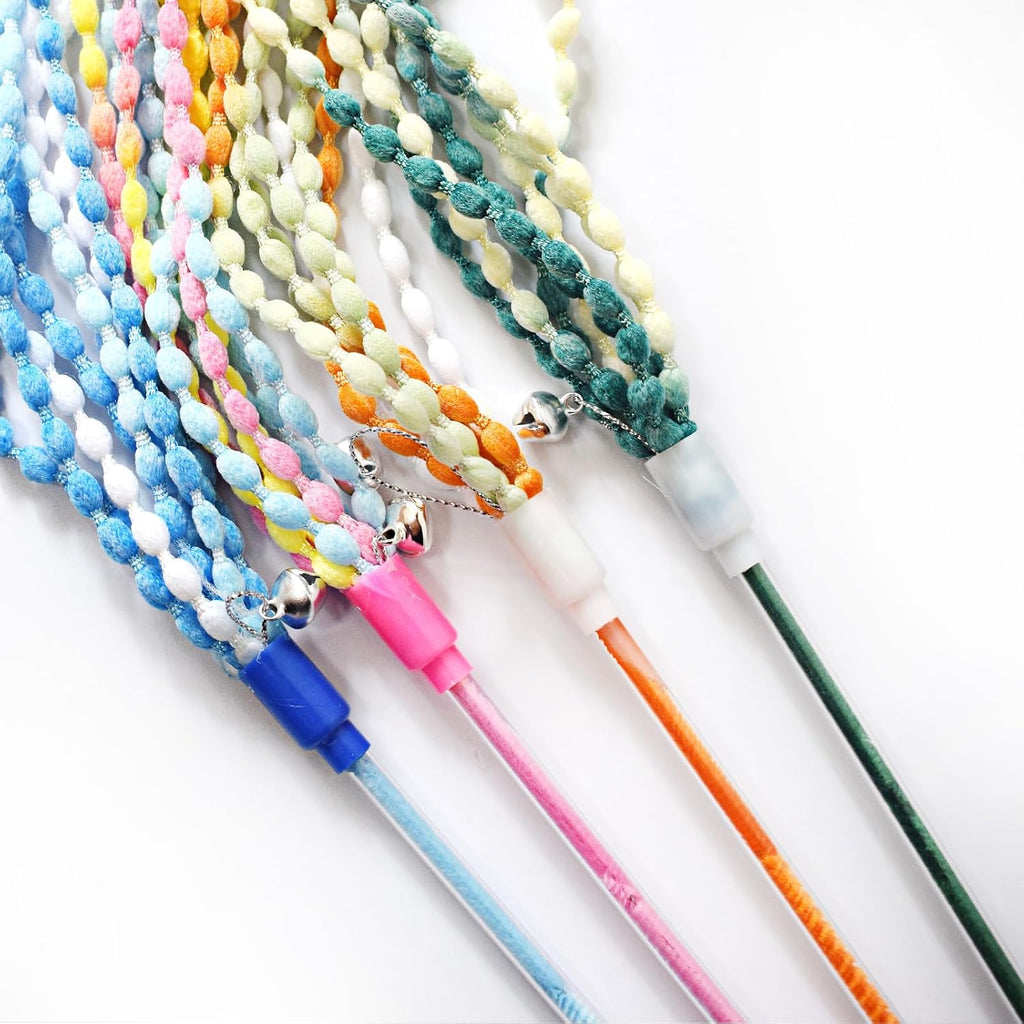 Cat Wand Toy 4 PCS Vibrant Plush Srtip Teaser Wands Interactive Cat Toy