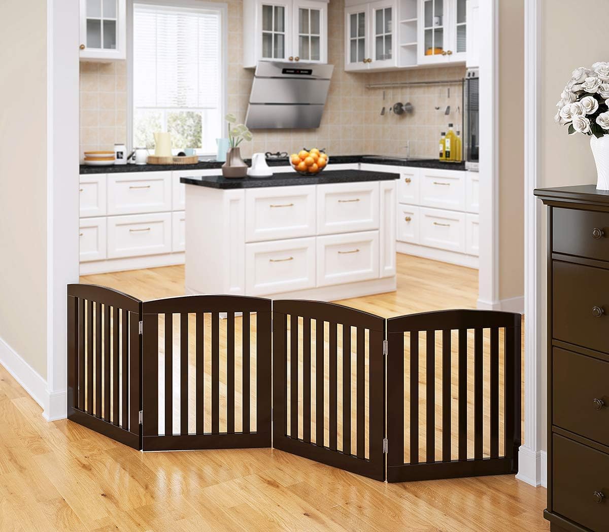 PAWLAND Wooden Freestanding Foldable Pet Gate for Dogs, 24 Inch H, 3 Panels