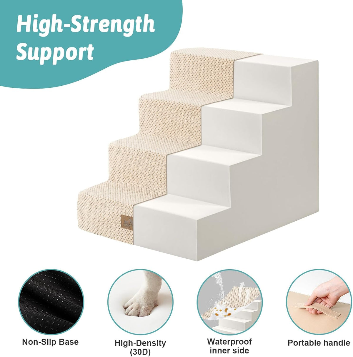 COZY KISS Dog Stairs for Small Dogs, 4 Step Pet Stairs for Beds & Couches