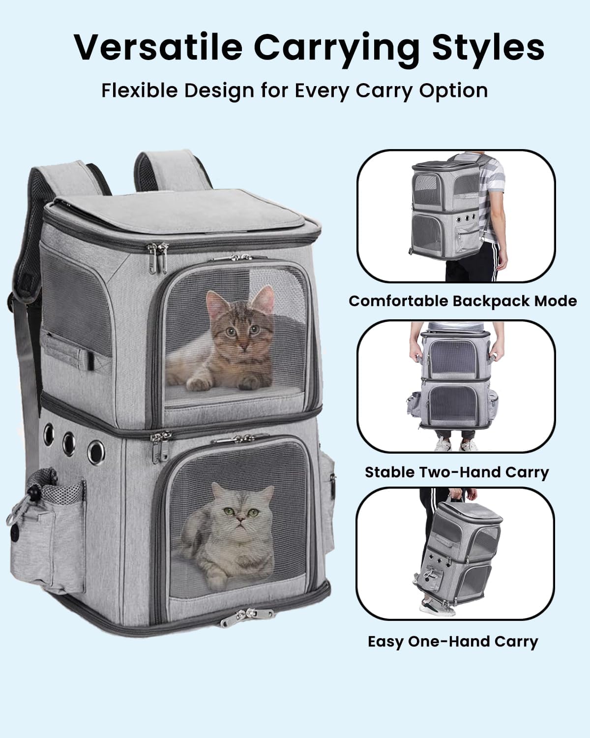 HOVONO Double-Compartment Cat Backpack Carrier for Mulit-Cat Families