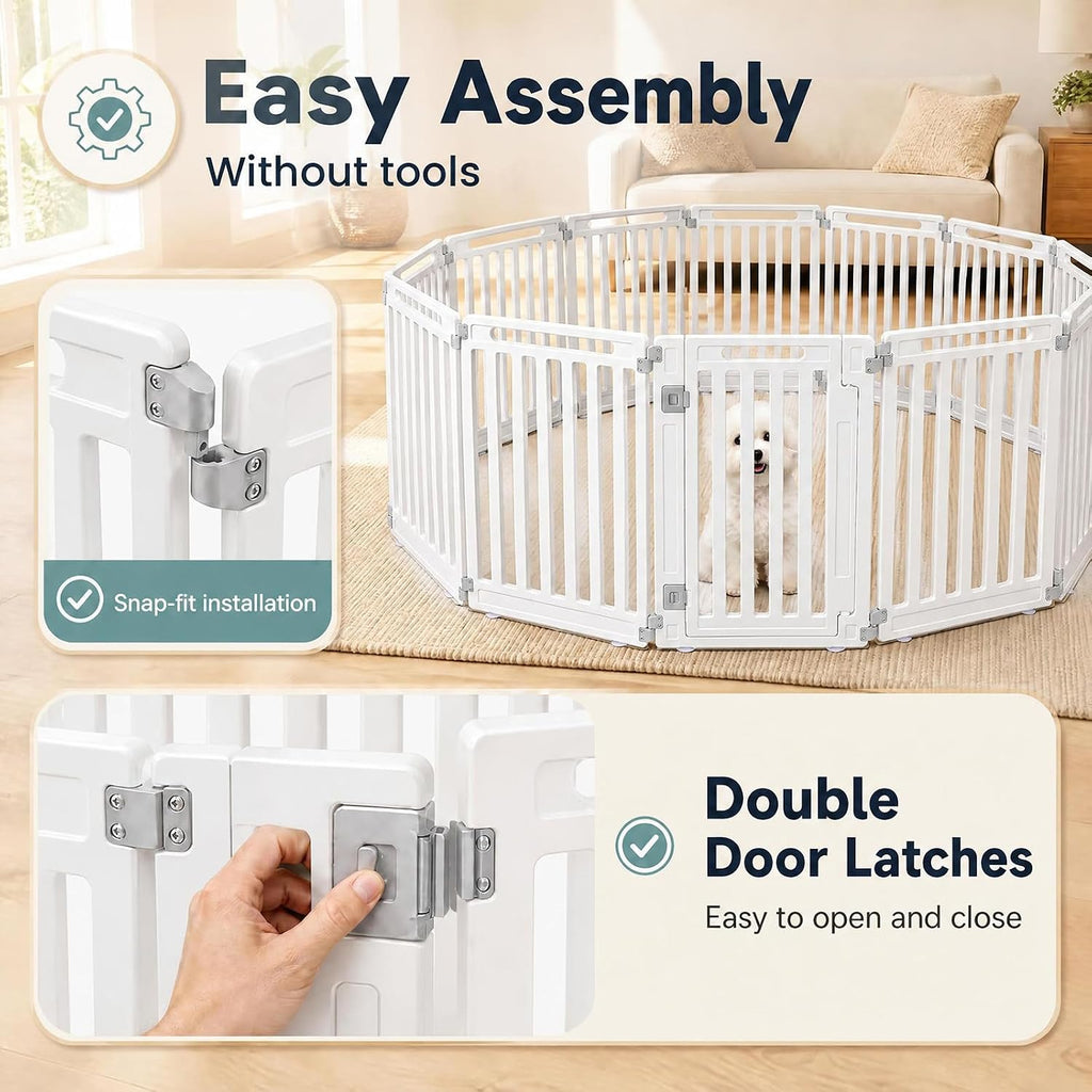 GIANTEX 12 Panel Dog Playpen, 32'' Plastic Pet Fence, Lockable Door, White