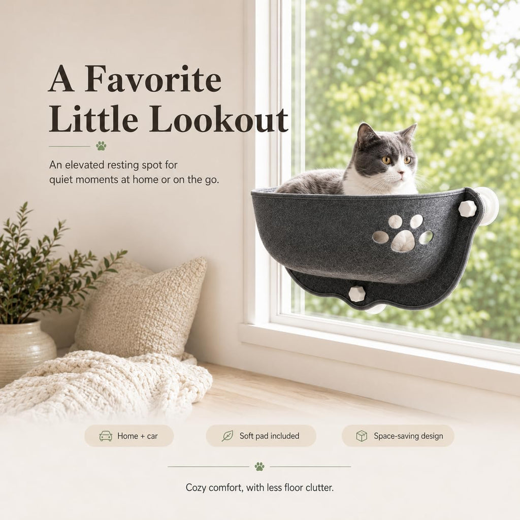 Cat Car Window Hammock with Soft Pad,Cat Window Seat,Cozy Resting,Gray L