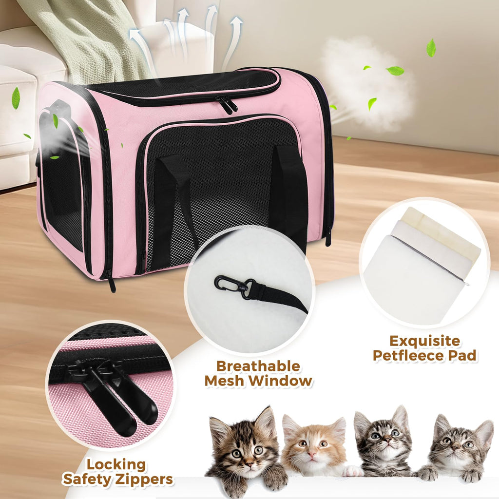 Cat Carrier Soft Up to 16 Lbs, Breathable Pet Travel Bag with Steel Frame