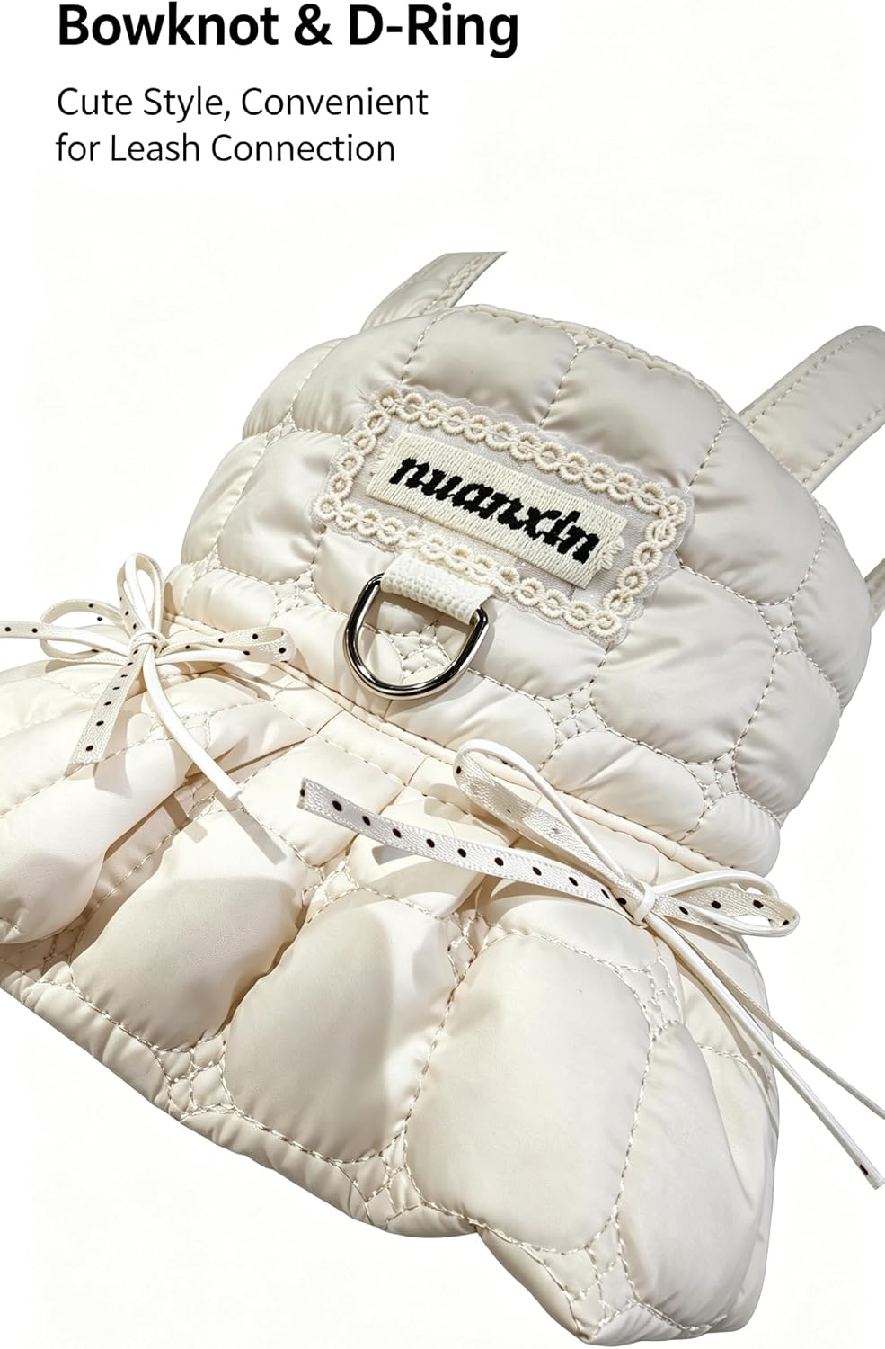 Nuanxin Small Dog Quilted Puffer Vest Dress Faux Two-Piece、Beige、X-Small
