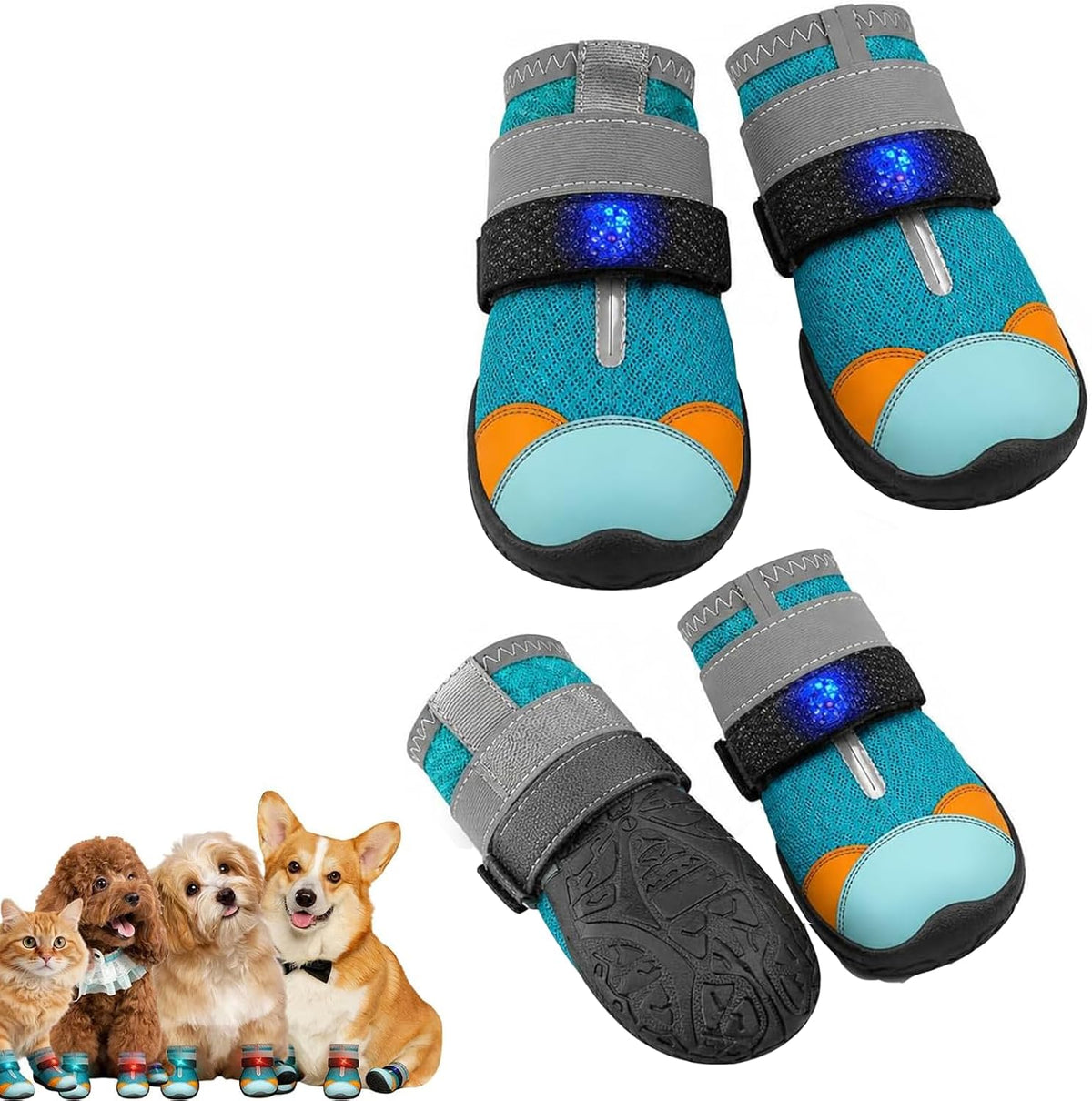 Zapatos para Perros con Luces LED, Botas Transpirables, Breathable Non-Slip Paw Protectors, for Low-Light Outdoor Walks 