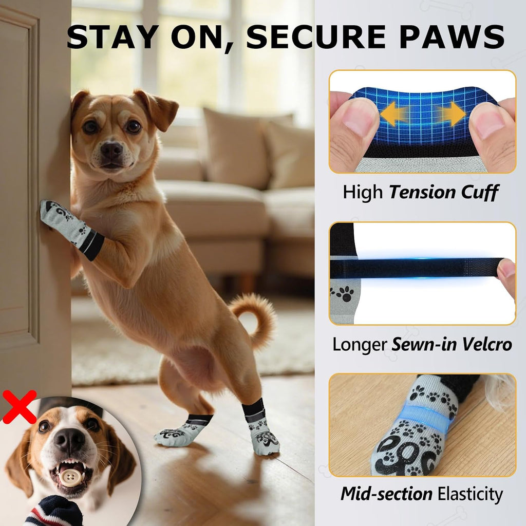 Dog Socks for Hardwood Floors Anti Slip - Double Side Dogs Booties to Prevent Licking, Hot Pavement Paw Protectors, No T