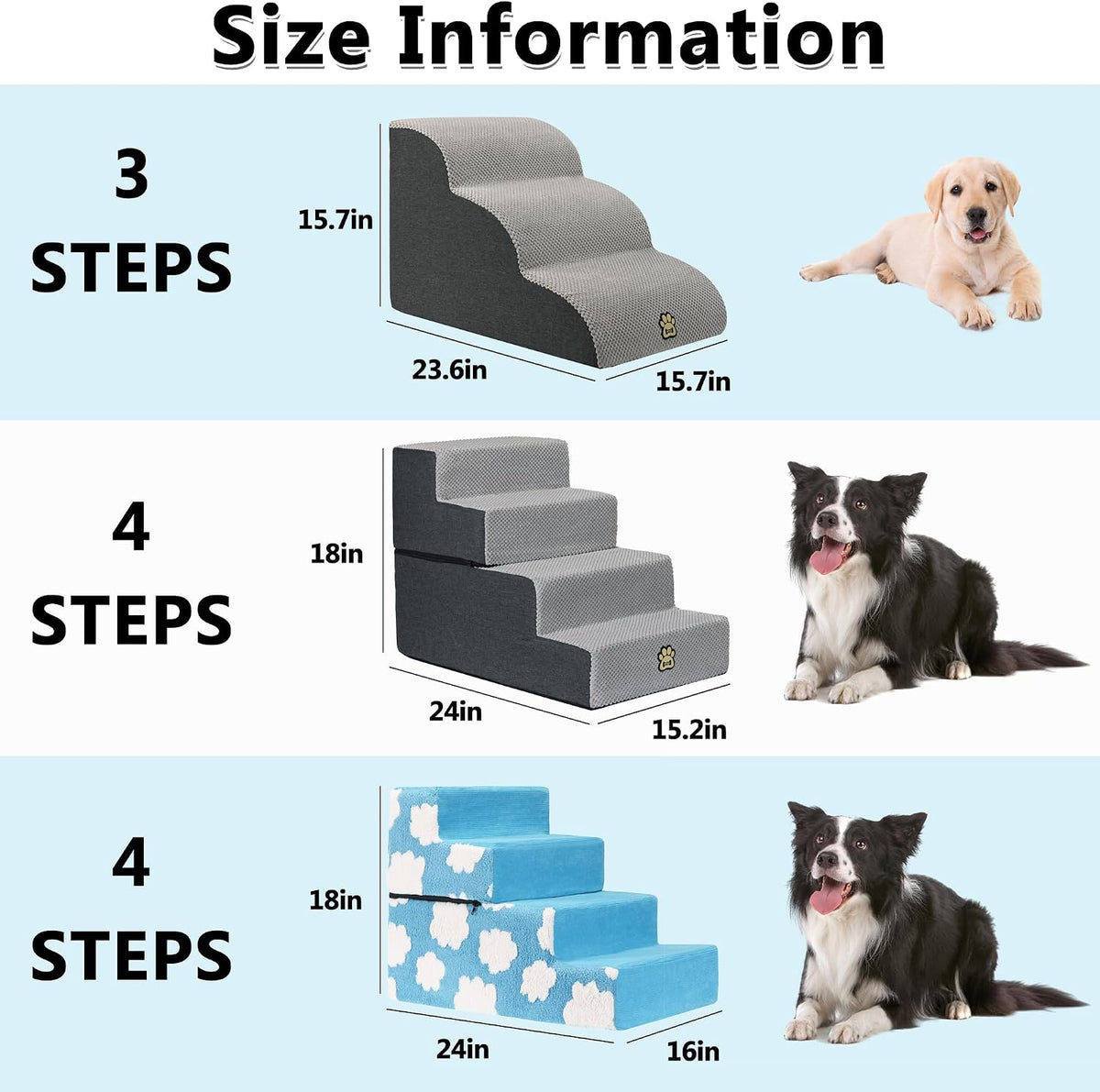 Pet Steps Dog Stairs for Sofa Couch and Bed High Density Sponge Pet Ramp with Removable Washable Cover Non-Slip Base Sta