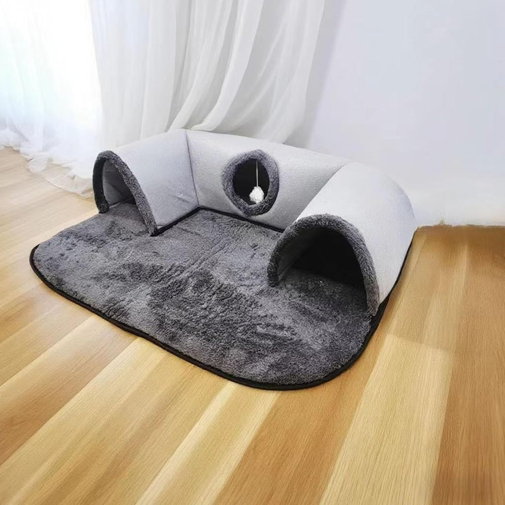 U Shape Cats Play Tunnel with Polyester Fabric, Foldable, S