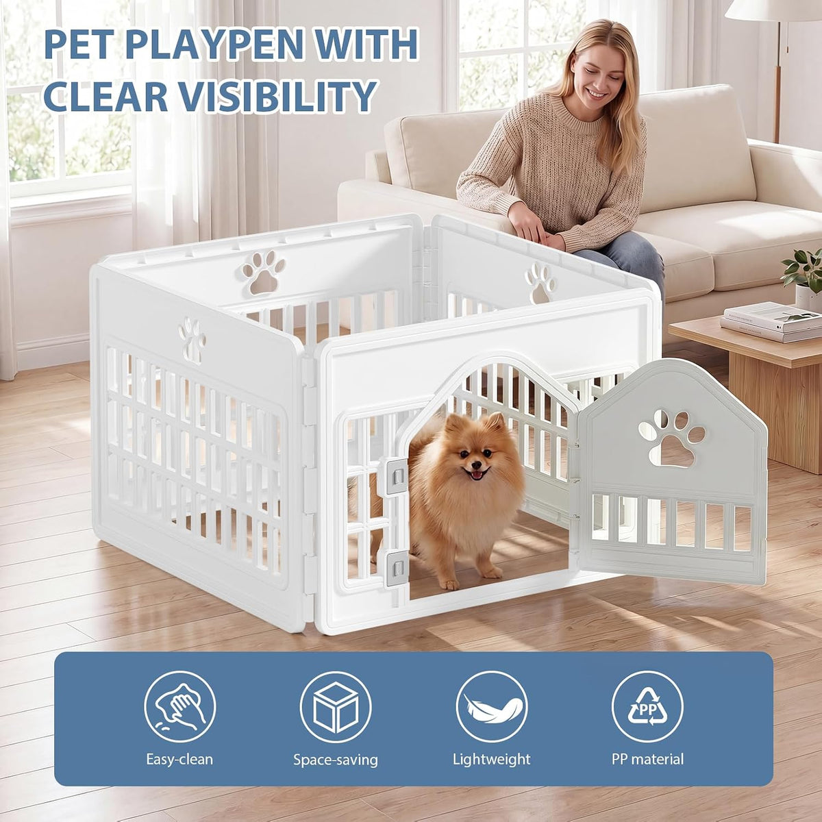 DUMOS Dog Playpen, Plastic Indoor Pet Fence for Small Dogs 4 Panels 24 Inch