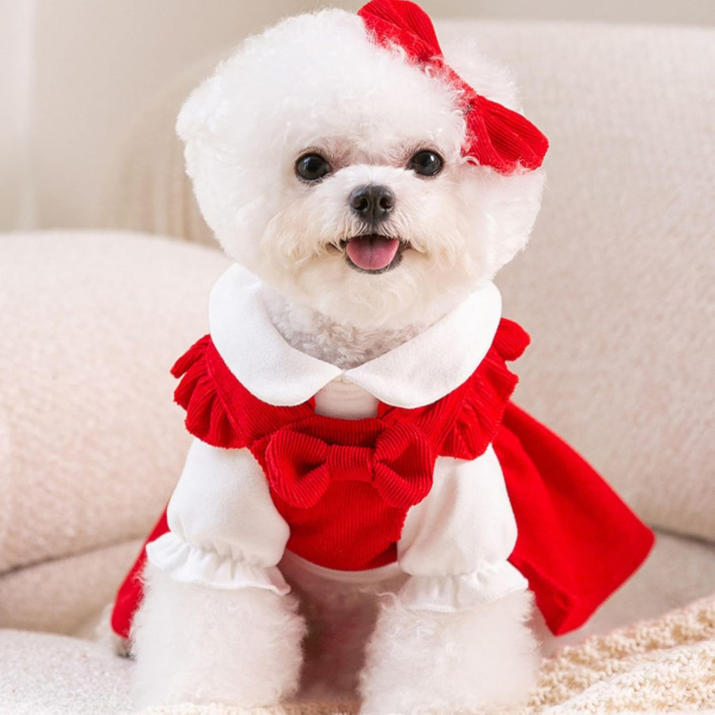 Red Corduroy Dog Dress Sweater for Small Dogs Girl Set Dog Winter Dress Puppy Clothes Christmas