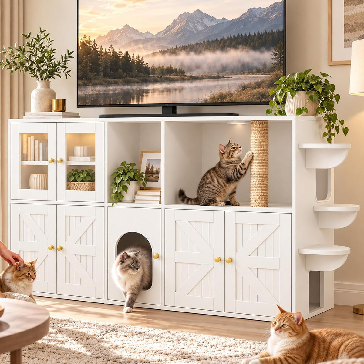 74" Double Cat Litter Box Furniture with Storage, Black