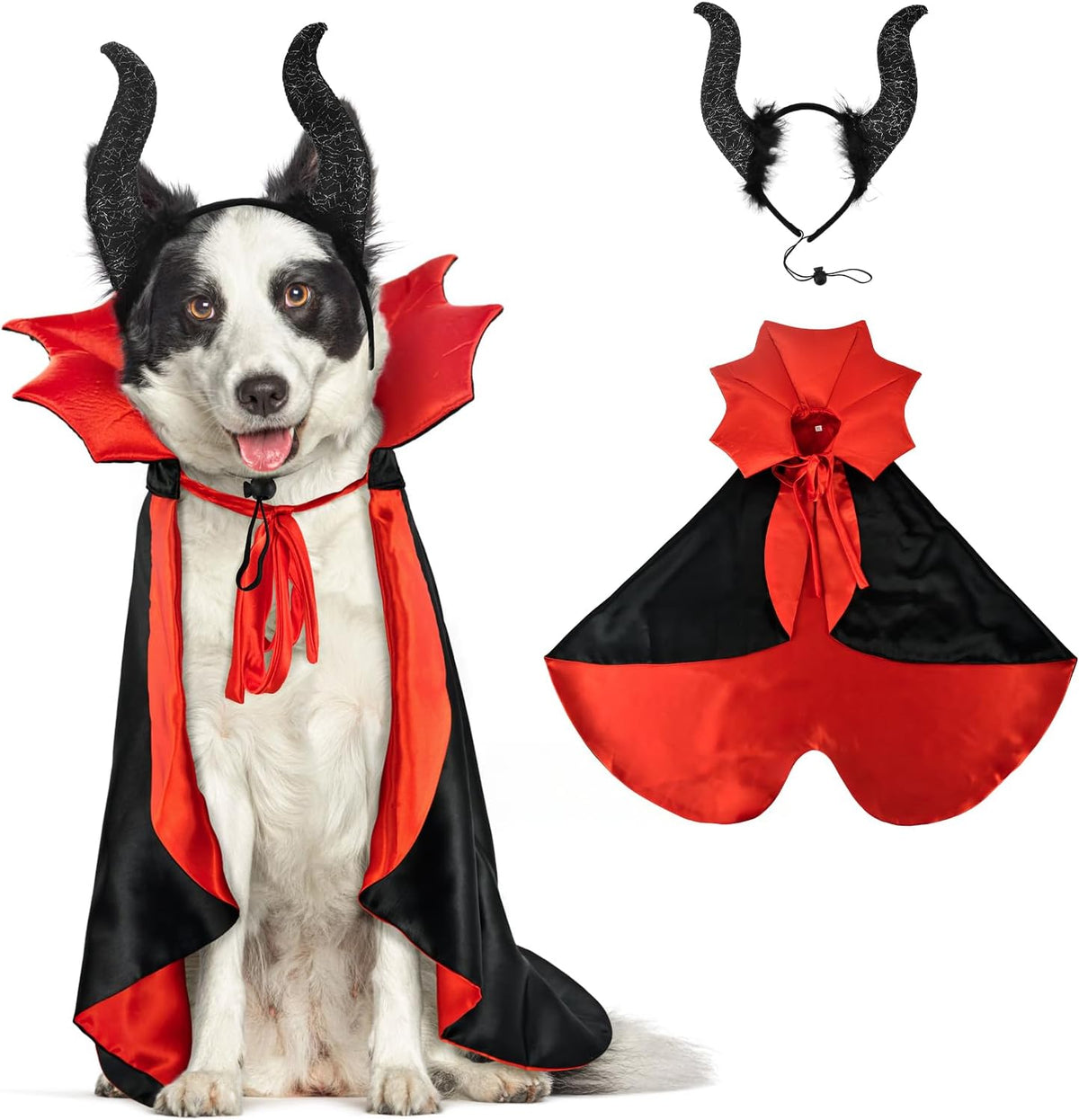 2 Pcs Dog Halloween Costume Set Cat Witch Vampire Cape Devil Horns Hat Holiday Clothes for Cat Puppy Halloween Party Pet