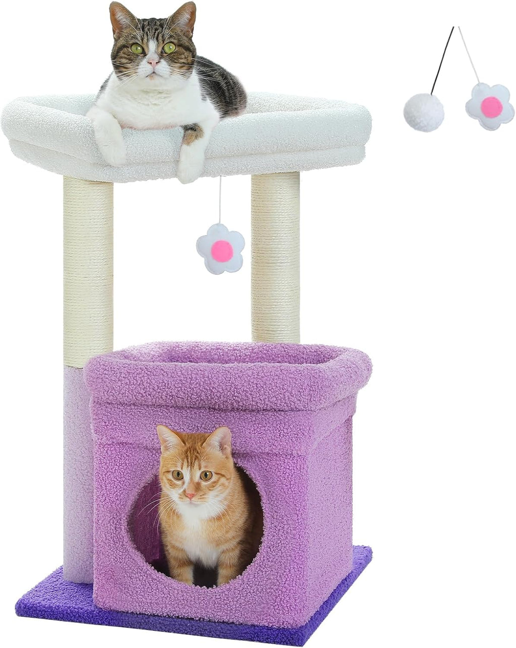 PEQULTI Small Cat Tree Tower for Indoor Cats, Sisal Post & Cozy Condo, Grey