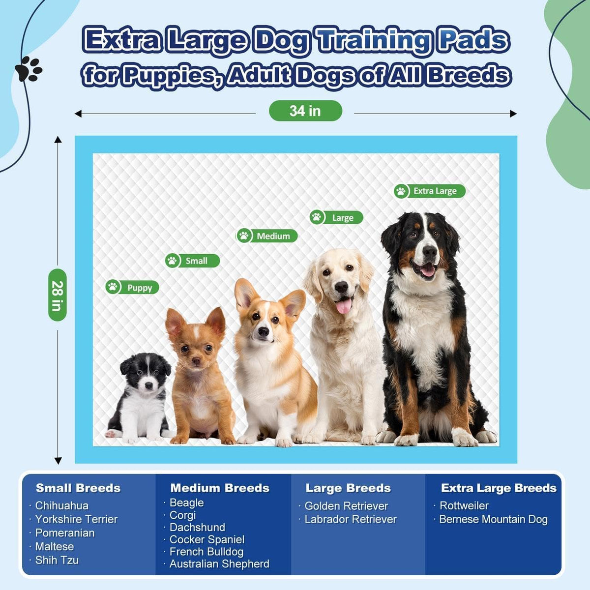 Puppy Pads XL 100 Count, Dog Pee Pads Extra Large, 34"x28" Pee Pads for Dogs, X-Large Disposable Dog Training Pads Super