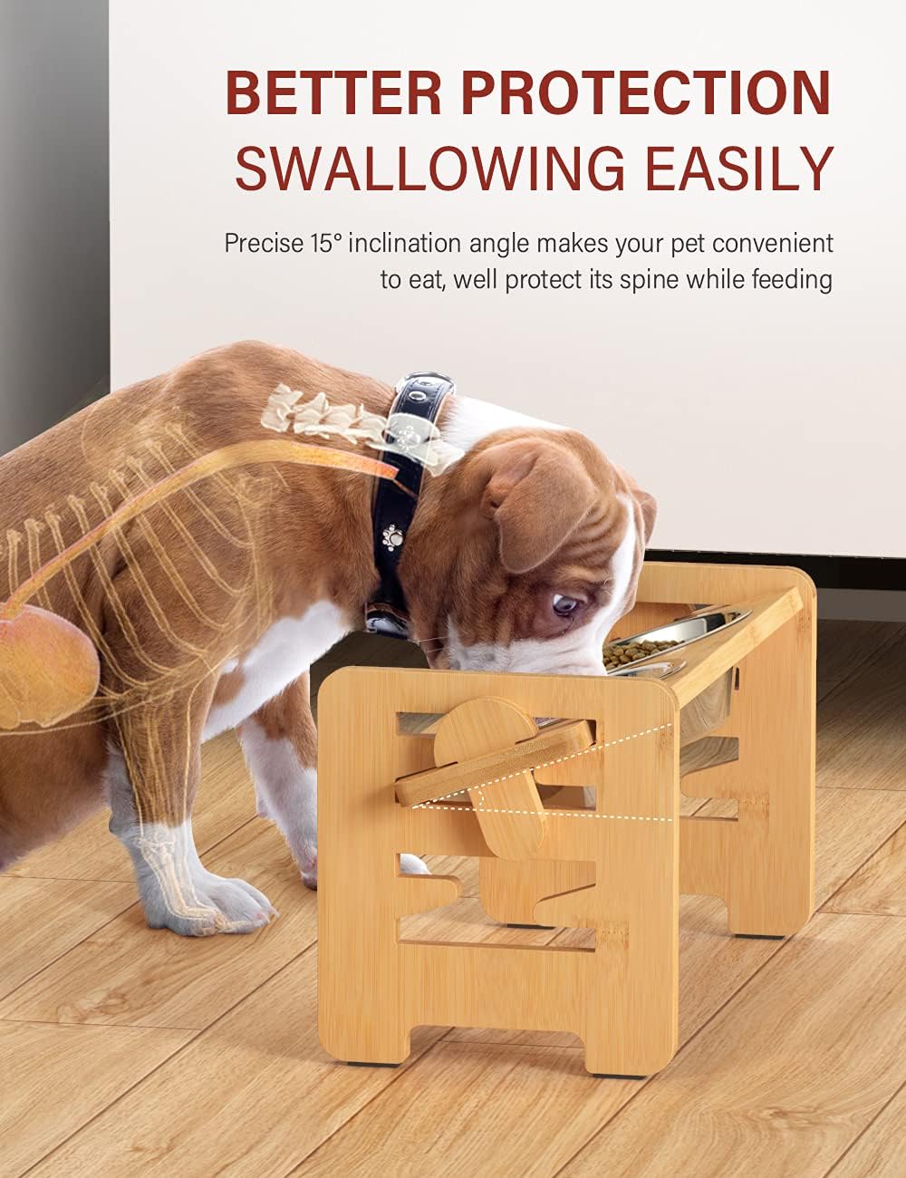 Elevated Dog Bowls, Raised Dog Bowl Stand Adjustable Small, Natural