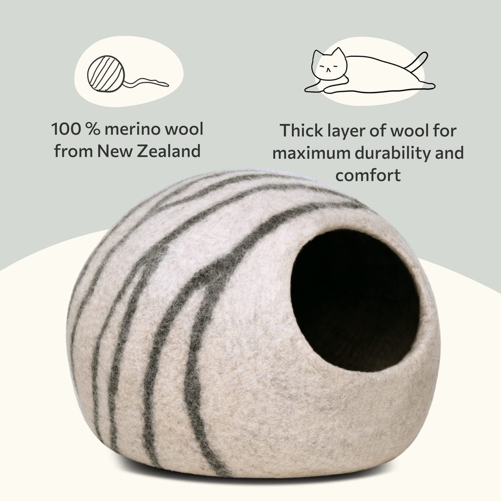 Cat Cave – Natural Wool – Self-Warming Hideaway for Indoor Cats & Kittens