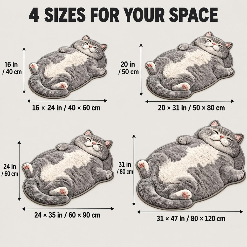 Sleeping Cat Rug, Plush Cat Shaped Floor Mat for Bedroom and Entryway