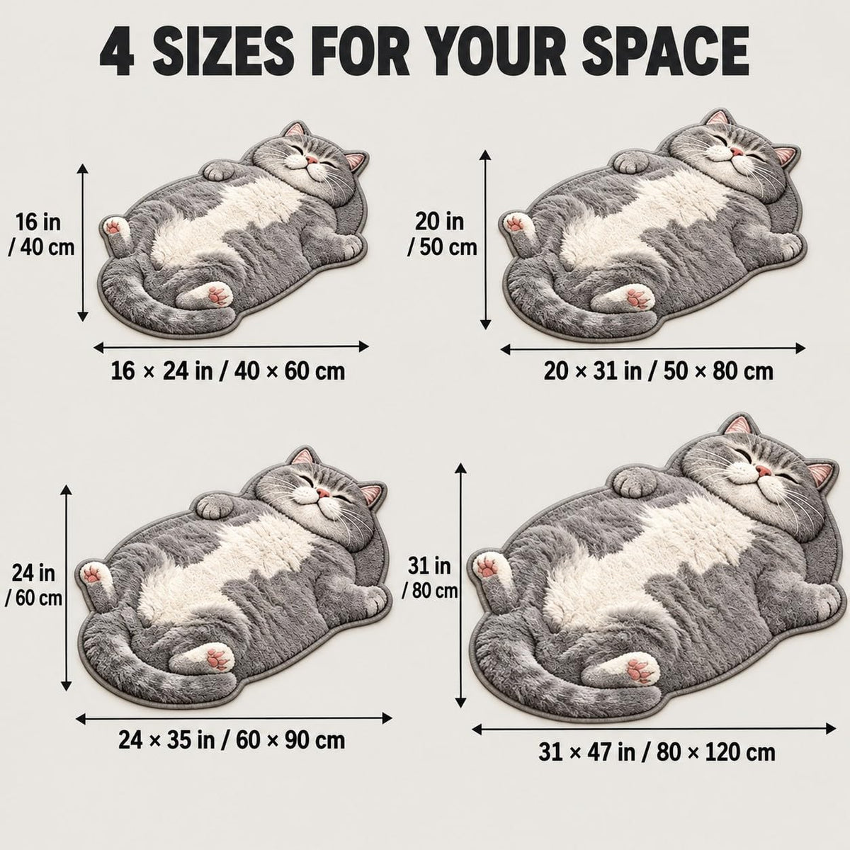 Sleeping Cat Rug, Plush Cat Shaped Floor Mat for Bedroom and Entryway