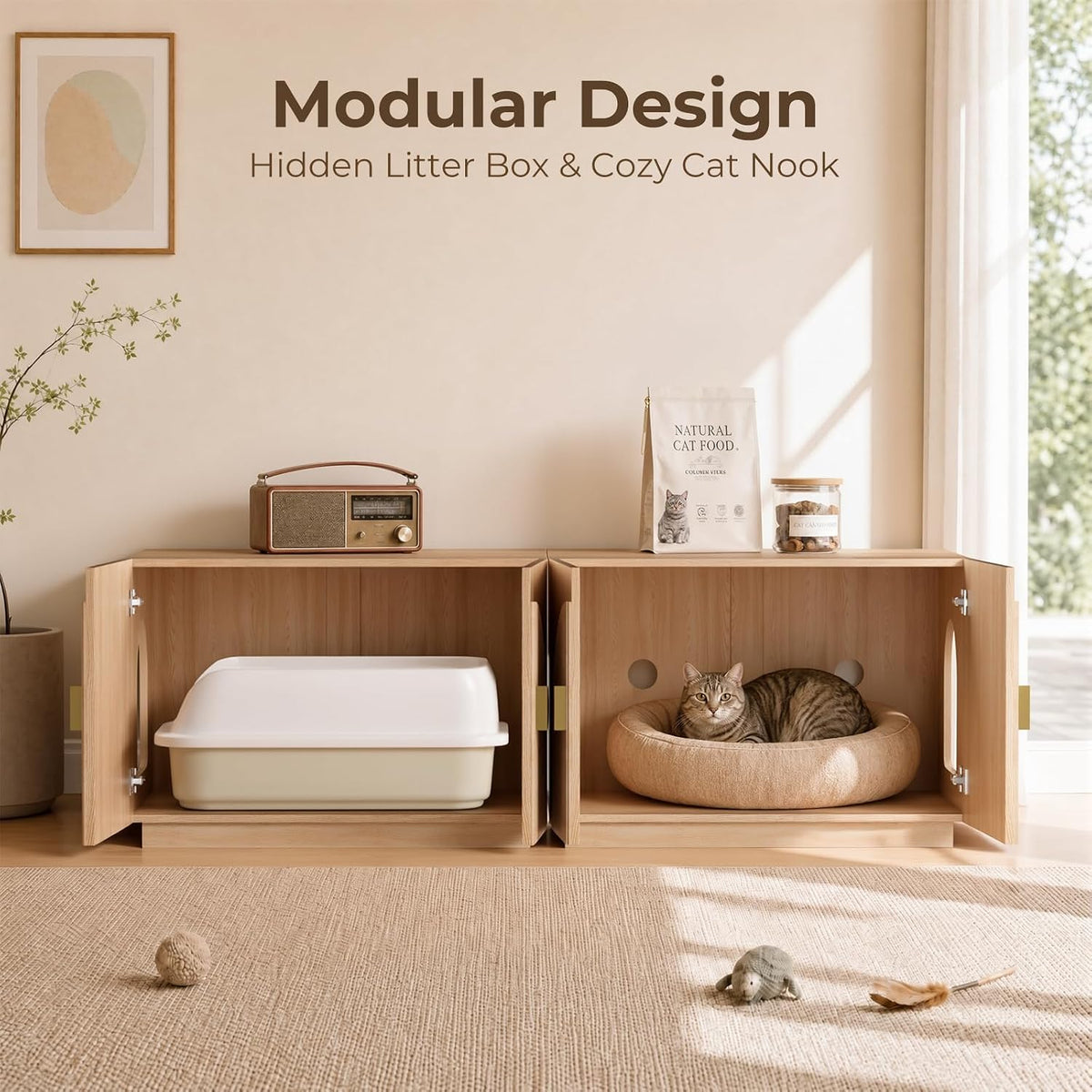 Amunrbrek Cat Litter Box Enclosure Furniture, 31.5" Arched Fluted Cabinet