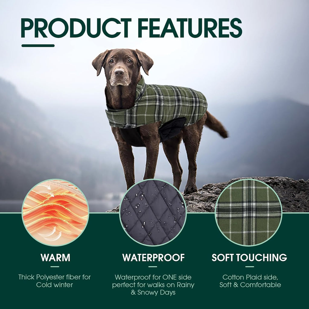 Kuoser Waterproof Dog Coat, Warm Reversible Dog Jacket with Leash Hole