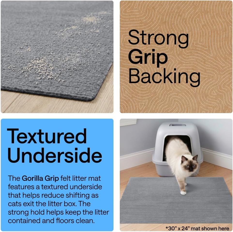 GORILLA GRIP WeatherMAX® Door Mat, 17x29, Gray and Felt Cat Litter Mat, 24x17, Gray Bundle