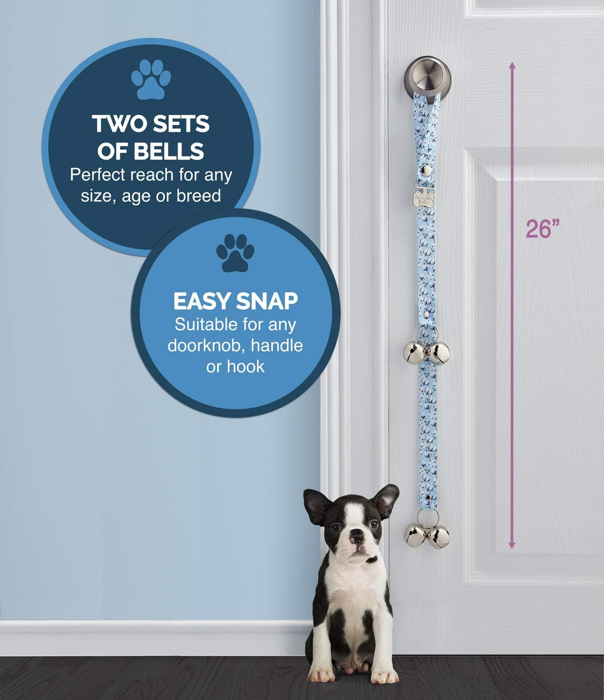 Dog Door Bells for Potty Training, Quick & Easy Puppy Potty Training Method Included, Handcrafted in USA with Loud, Paw-