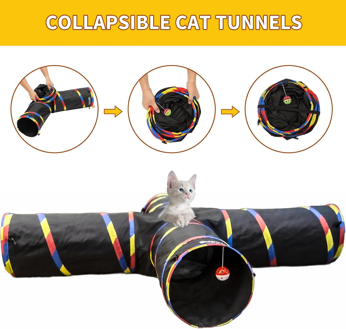 4 Way Cat Tunnels for Indoor Cats with Mouse Toy & Play Ball