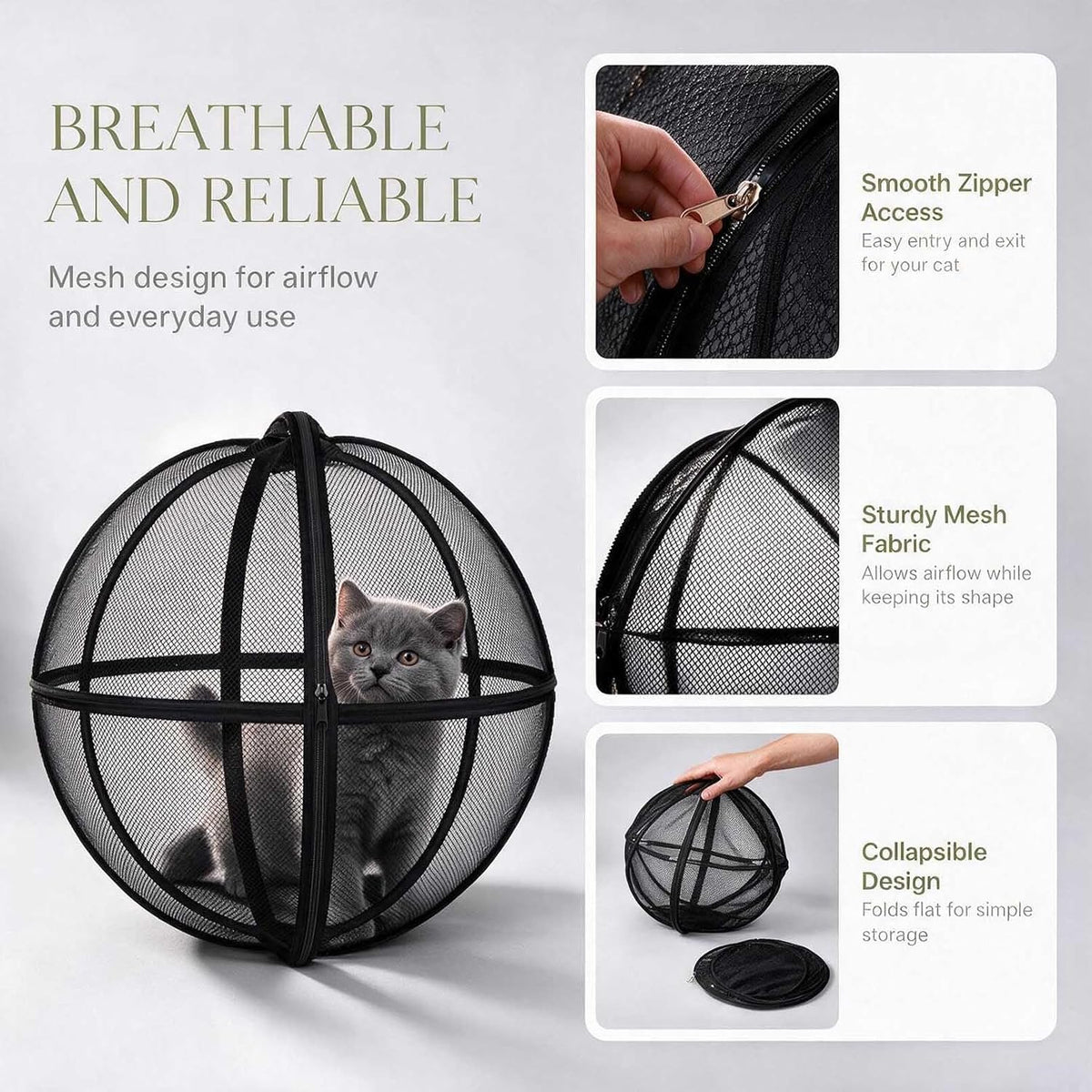 27" Cat Hamster Ball for Outside, Portable Outdoor Cat Enclosure, Collapsible Breathable Pet Rolling Playpen with Zipper