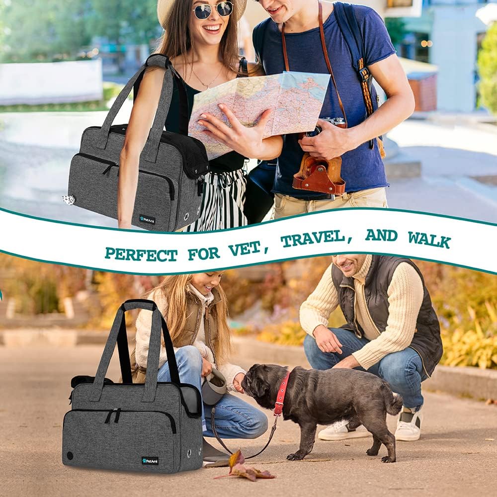 PetAmi Small Dog Purse Carrier, Airline Approved Soft Sided Tote, Dark Gray