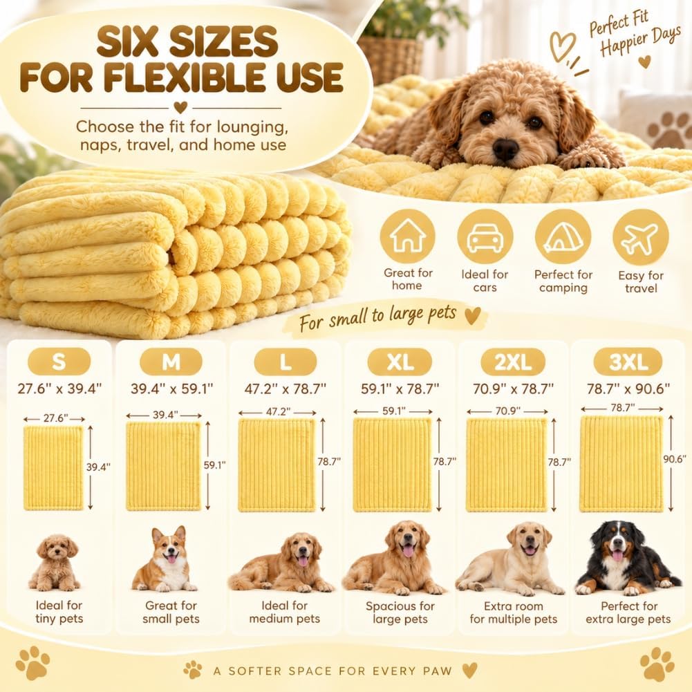Washable Emotional Support Blanket for Dogs, Plush Yellow Dog Blankets，S