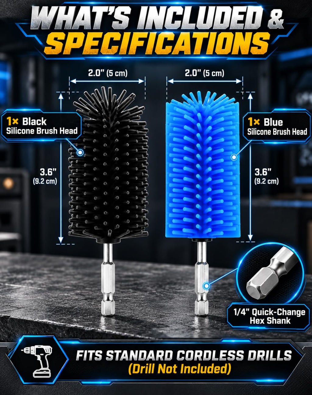 Silicone Drill Brush Pet Hair Removal with Hex Adapters，1 Set