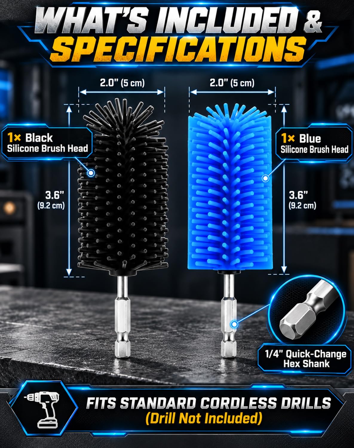 Silicone Drill Brush Pet Hair Removal with Hex Adapters，1 Set
