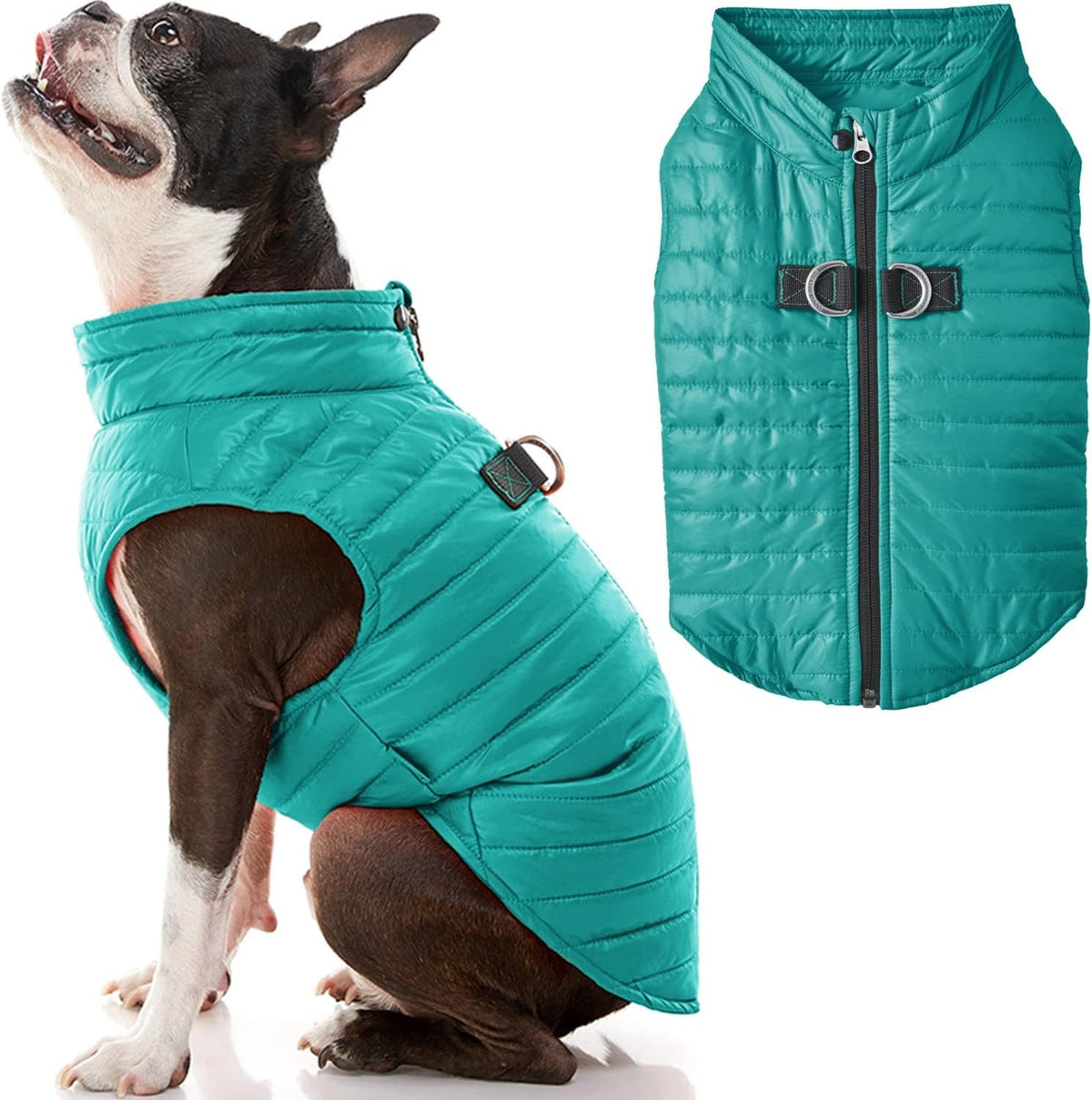 Gooby Puffer Vest Dog Jacket, Turquoise, Large